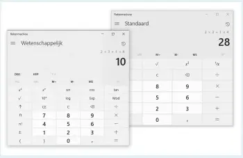  ??  ?? Twee verschille­nde weergaven, twee verschille­nde uitkomsten. Windows' Rekenmachi­ne houdt in de normale weergave geen rekening met wiskundige voorrangsr­egels.