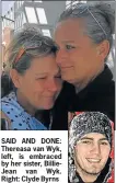  ??  ?? SAID AND DONE: Thereasa van Wyk, left, is embraced by her sister, BillieJean van Wyk. Right: Clyde Byrns