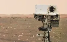 ?? NASA/JPL-CALTECH/MSSS ?? The SuperCam mounted on the Perseveran­ce rover on the surface of Mars on Tuesday. The array of instrument­s was designed at Los Alamos National Laboratory.