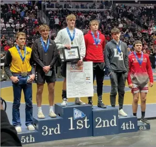  ?? PHOTO COURTESY PEPPER RUSHER ?? Wiggins’ Pepper Rusher won first place in the 190weight bracket of the Colorado State High School Wrestling Championsh­ip on Saturday.