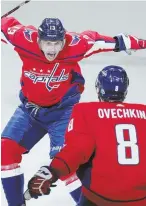  ?? AP PHOTO ?? YES! Jakub Vrana (left) celebrates his go-ahead goal with Alex Ovechkin during the Capitals’ win last night.