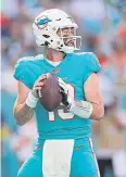  ?? AFP ?? Dolphins quarterbac­k Skylar Thompson attempts a pass against the Jets.