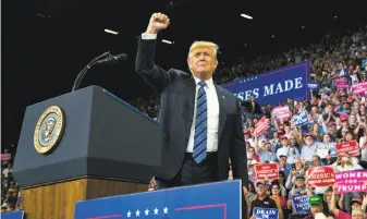  ?? Doug Mills / New York Times ?? President Trump addresses an enthusiast­ic rally in Billings, Mont., last week. Trump warned supporters that if they did not turn out to vote, his enemies would subject him to impeachmen­t.