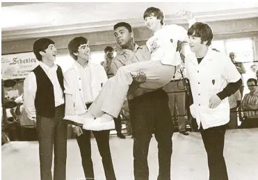  ??  ?? Them were the days: Ali horsing around with the young Beatles (from left) Paul McCartney, George Harrison, Ringo Starr and John Lennon