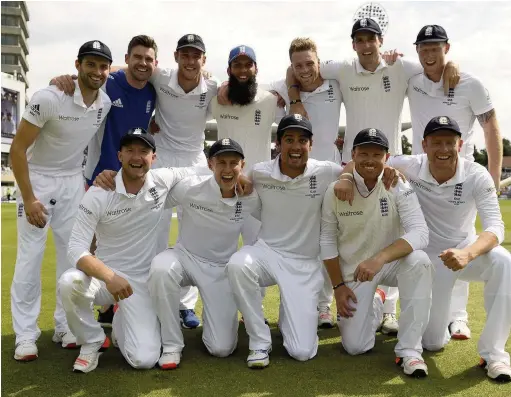  ?? PHILIP BROWN/POOL ?? ■
The England team celebrate after their Ashes victor y on day three of the Four th Investec Ashes Test at Trent Bridge
National selector James Whitaker made it clear England will tread carefully with Anderson, such a prize asset.
He said: “James is...