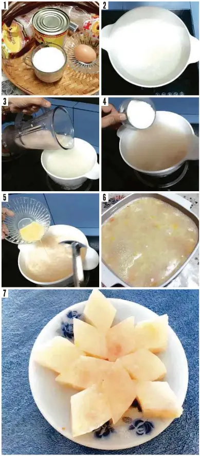  ??  ?? 1. BAHAN-bahan diperlukan, agar-agar, setin laici, secawan gula dan sebiji telur ayam gred A.
2. LANGKAH pertama, rebus agar-agar di dalam air dengan api perlahan.
3. SELESAI merebus agar-agar, masukkan buah laici yang sudah dikisar separa...