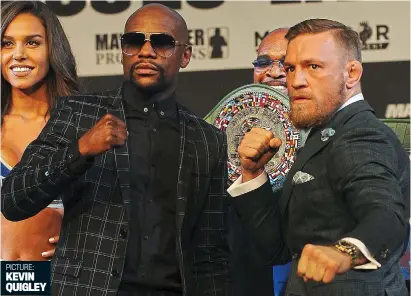  ?? PICTURE: KEVIN QUIGLEY ?? Wanna bet? Mayweather plans to place a $5m wager that he beats McGregor (right)