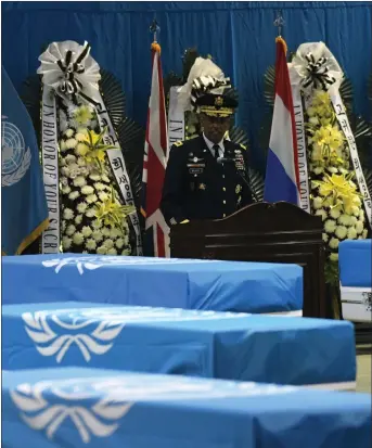  ??  ?? „ US General Vincent Brooks, speaks during the repatriati­on ceremony at Osan Air Base, South Korea.