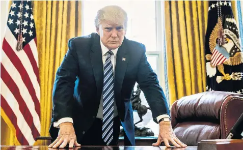  ??  ?? There have been plenty of talking points in the first 100 days of the presidency of Donald Trump, pictured above in the Oval Office on Day 92. These include, right, the USS Porter launching a missile attack on Syria (Day 77); Mr Trump using his Twitter...