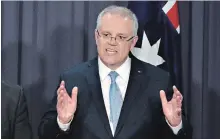  ?? MARK GRAHAM BLOOMBERG ?? Scott Morrison, Australia's prime minister-designate and leader of the Liberal party, speaks during a news conference in Canberra on Friday.