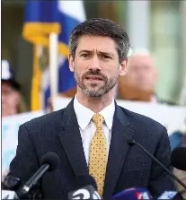  ?? SHAE HAMMOND — STAFF ARCHIVES ?? San Jose Mayor-elect, Matt Mahan, speaks during a press conference at San Jose City Hall on Nov. 28.