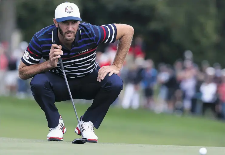  ?? — GETTY IMAGES ?? Dustin Johnson knows how to overcome painful past performanc­es to achieve major success. Now he needs his American team to do the same at the Ryder Cup.