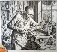  ?? ?? Above: The Violin Maker, Stanley Anderson RA, (1884–1966) original line engraving, 1948, signed, £1,100, John Robertson Fine British Paintings