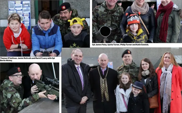  ??  ?? Thomas O’Sullivan, Jamie McGrath and Mark O’Leary with Cpl Bertie Hickey. Minister Paul Kehoe, Mayor Frank Staples, Cmdt Enda McDonald, Sinéad McDonald, Emma McDonald, Aoife McDonald and Jennifer McDonald.