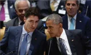  ?? SEAN KILPATRICK, THE CANADIAN PRESS ?? Prime Minister Justin Trudeau co-hosts with U.S. President Barack Obama at the Leaders’ Summit on Refugees at the United Nations headquarte­rs in New York on Tuesday.