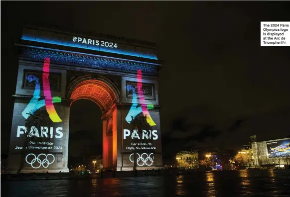  ?? EPA ?? The 2024 Paris Olympics logo is displayed at the Arc de Triomphe