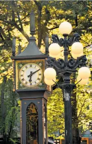  ??  ?? The historic Steam Clock on Water Street. Gastown has a legacy of 19th and 20th century architectu­re.