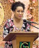  ??  ?? Kalilah Reynolds, vice-president of the Jamaican Writers Society (JAWS) and host of the 2017 Lignum Vitae Writing Awards.