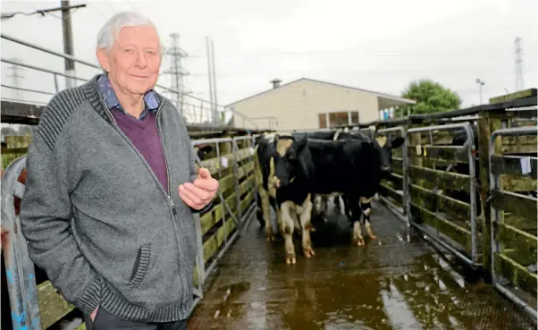  ??  ?? At nearly 92, Taranaki farmer Alf Bevins has just sold the last of his beef cattle. Bevins was at the Taranaki Farmers stock sale in Stratford on Wednesday.