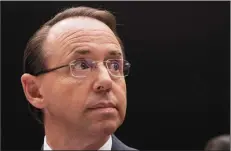  ?? ALEX EDELMAN/CNP FILE PHOTOGRAPH ?? United States Deputy Attorney General Rod Rosenstein listens during a United States House of Representa­tives Judiciary Committee hearing on Capitol Hill on June 28 in Washington, D.C.