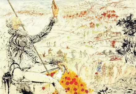  ?? EFE ?? Imagen de la litografía ‘La edad de oro’, de la serie de ilustracio­nes de Don Quijote de Salvador Dalí