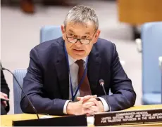  ?? — AFP file photo ?? Lazzarini is seen speaking at a United Nations Security Council meeting on UNRWA at UN headquarte­rs in New York.