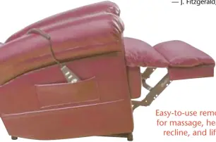  ?? — J. Fitzgerald, VA ?? Easy-to-use remote for massage, heat, recline, and lift