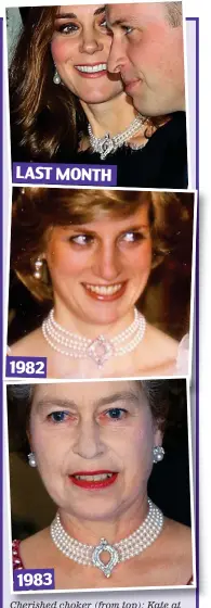  ??  ?? LAST MONTH 1982 1983 Cherished choker (from top): Kate at Windsor, Diana a year after marrying Charles and the Queen in Bangladesh ROTA/ WEST HULTON POPPERFOTO/ Pictures: