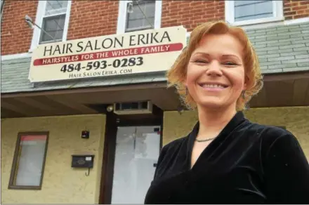  ?? PETE BANNAN-DIGITAL FIRST MEDIA ?? Erika Wheeler, owner of Hair Salon Erika in the 100 block of West Lancaster Avenue in Downingtow­n.