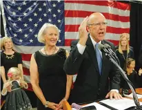  ?? Tribune News Service ?? U.S. Sen. Pat Roberts addresses a cheering crowd on Nov. 4, 2014, at the Capitol Plaza Hotel in Topeka, Kan., after he was declared the winner over independen­t Greg Orman.