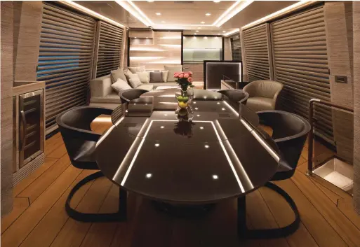  ??  ?? The futuristic interior design of the 76 Suprema showcases Adler Yacht’s philosophy, which is forward-thinking, indeed.