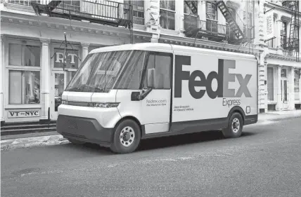  ?? BRIGHTDROP ?? GM’S startup Brightdrop will launch the EV600 (pictured here) later this year. The first 500 will go to Fedex. It is an electric commercial truck with a 250-mile range on a full charge.