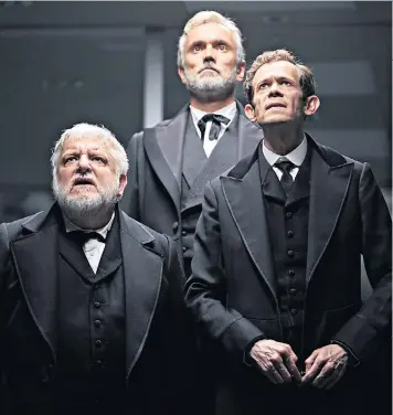  ??  ?? The middle men: Simon Russell Beale, Ben Miles and Adam Godley in The Lehman Trilogy at the National Theatre