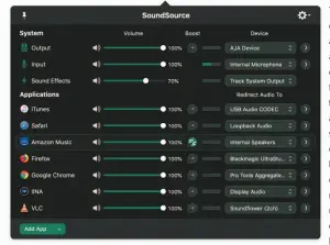  ??  ?? Per-applicatio­n audio controls allow Soundsourc­e 4 owners to route sound from different software to as many devices as you have.