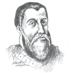  ??  ?? Junto a estas líneas, Diego Velázquez de Cuéllar (dibujo por Marcelino González).