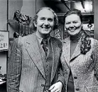  ??  ?? Left, founder of Banks Shoes Cecil Bank with son John and grandson Jeremy. Above, John Bank with Coronation St star Sandra Gough at the Hutt City store.