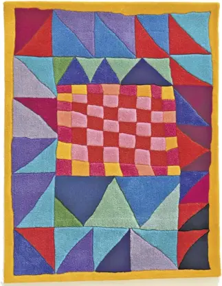  ??  ?? Sara Schneidman’s “Untitled (one of a kind)” beautifull­y patterned wool.