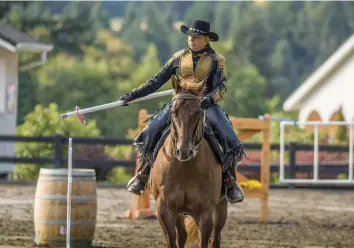  ??  ?? Jill Lovelace of Oregon says she’s won several working equitation classes after being “not the best” in dressage, then moving up after doing well in the two obstacles phases.
