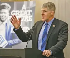  ?? STAFF PHOTO BY C.B. SCHMELTER ?? Boys & Girls Clubs of Chattanoog­a CEO Jim Morgan speaks during the organizati­on’s Great Futures Luncheon in February 2019.