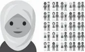  ?? EMOJINATIO­N/COOPERHEWI­TT ?? This combinatio­n of images shows an emoji depicting a person in a headscarfa­nd a collection of inter-skintone couples.