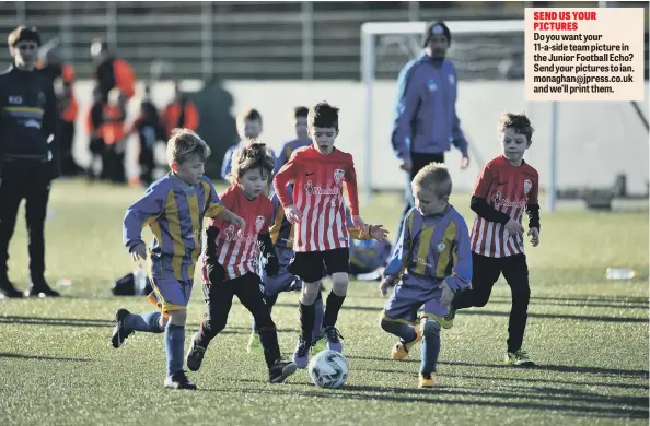  ??  ?? Russell Forster Under-7s Winter League between Whitburn Panthers (red) and Wear United, played at Temple Park Centre, South Shields.