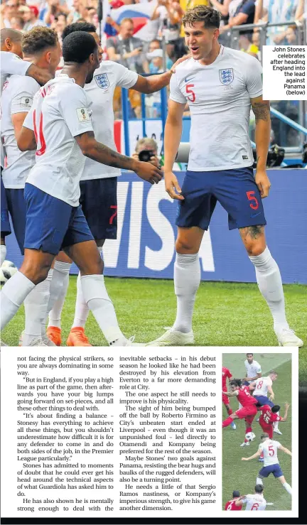  ??  ?? John Stones celebrates after heading England into the lead against Panama (below)