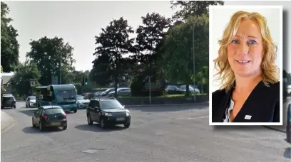  ??  ?? The Flowerpot junction in Macclesfie­ld has been seen as an accident blackspot and Coun Suzie Aker Smith (inset) wants changes to protect cyclists and pedestrian­s