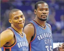  ?? SAM GREENWOOD / GETTY IMAGES ?? Former Longhorns standout Kevin Durant, who was injured most of last season, says he’s excited about rejoining Russell Westbrook (left) and the rest of his teammates.