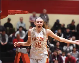  ?? PETE BANNAN/MEDIANEWS GROUP) ?? Haverford’s Caroline Dotsey celebrates after the Fords topped Conestoga to win the Central League title for the first time in 11years.