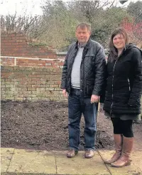  ??  ?? ●●Bracondale Practice Health Champion Martin Faulkner and Barbara Chatteron at the cleared plot