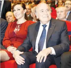  ?? — AFP photo ?? FIFA President Sepp Blatter and his girlfriend Linda Barras attend the opening ceremony of the 65th FIFA Congress in Zurich on May 28, 2015.