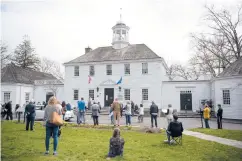  ??  ?? A crowd of Fairfield residents gathered outside Old Town Hall on Saturday to voice opposition to proposed affordable housing legislatio­n before the General Assembly.