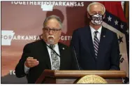  ?? (Arkansas Democrat-Gazette/Thomas Metthe) ?? Secretary of Health Dr. Jose Romero said Wednesday that the new rapid coronaviru­s test kits “have high sensitivit­y and high specificit­y in the laboratory and in the test setting.”