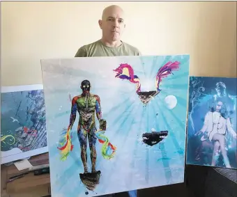  ??  ?? Ballybunio­n talent Dave Morrison with some of the cosmic wonder art that is set to form part of his new show I Am, opening at St John’s on May 13 next.